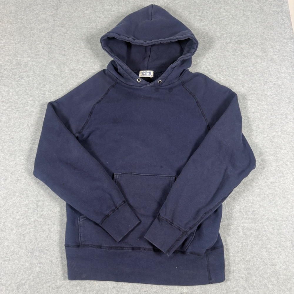 Velva Sheen Hoodie Mens Medium Navy Blue Good Vintage Raglan Made In USA